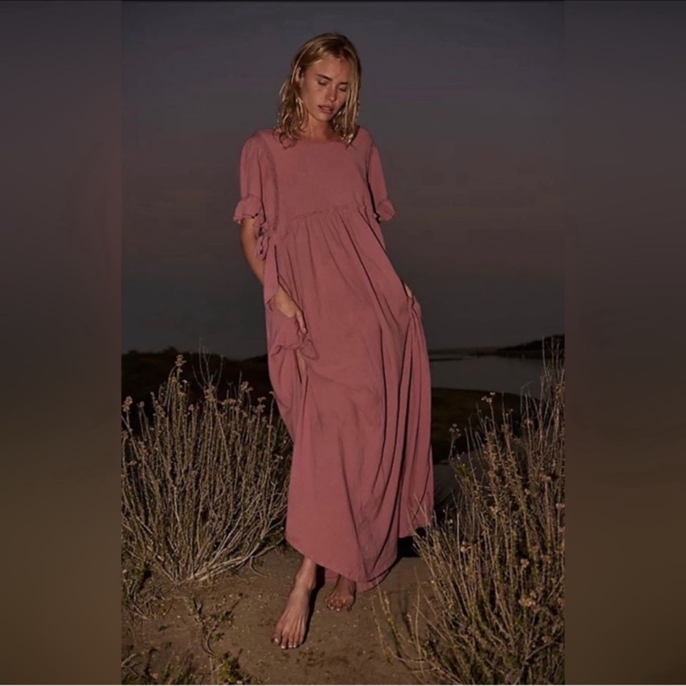 Free People La Vie Maxi Dress 100% Cotton in Dusty Rose Pink